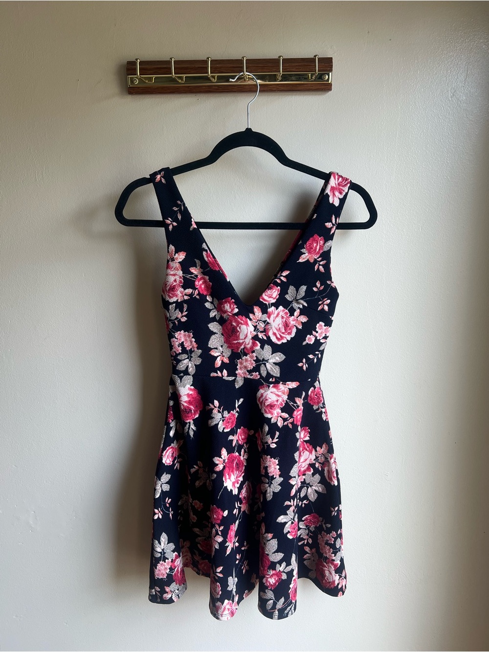 Vintage 90s Floral Ultra Mini V Neck Dress Charlotte Russe Made in USA